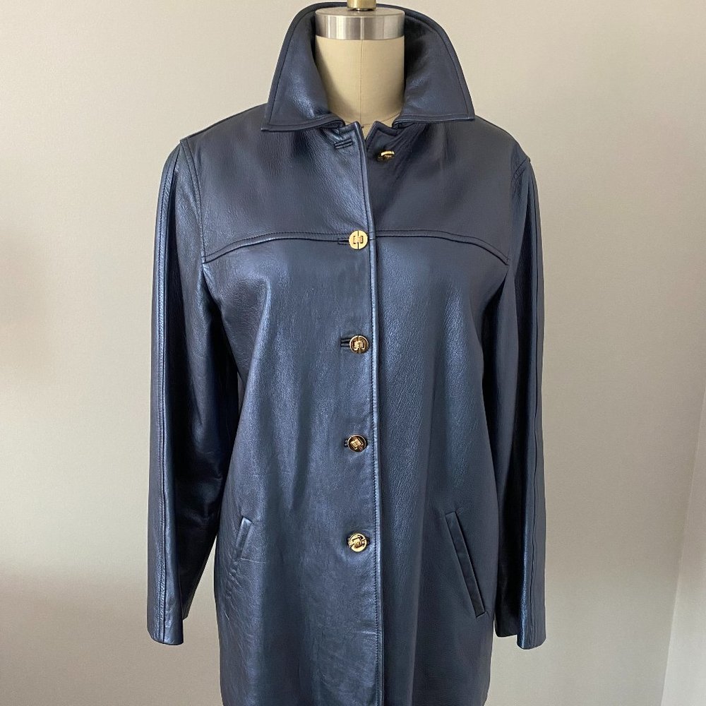 St. John Sport Metallic Navy Leather Jacket